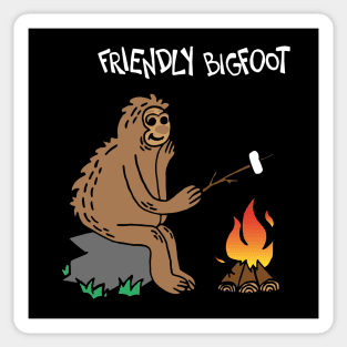 Friendly Bigfoot Grilling Marshmallows At A Campfire (White) Sticker